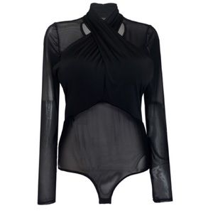 NWT! Haute Monde Long Sleeve Sheer Thong Bodysuit
